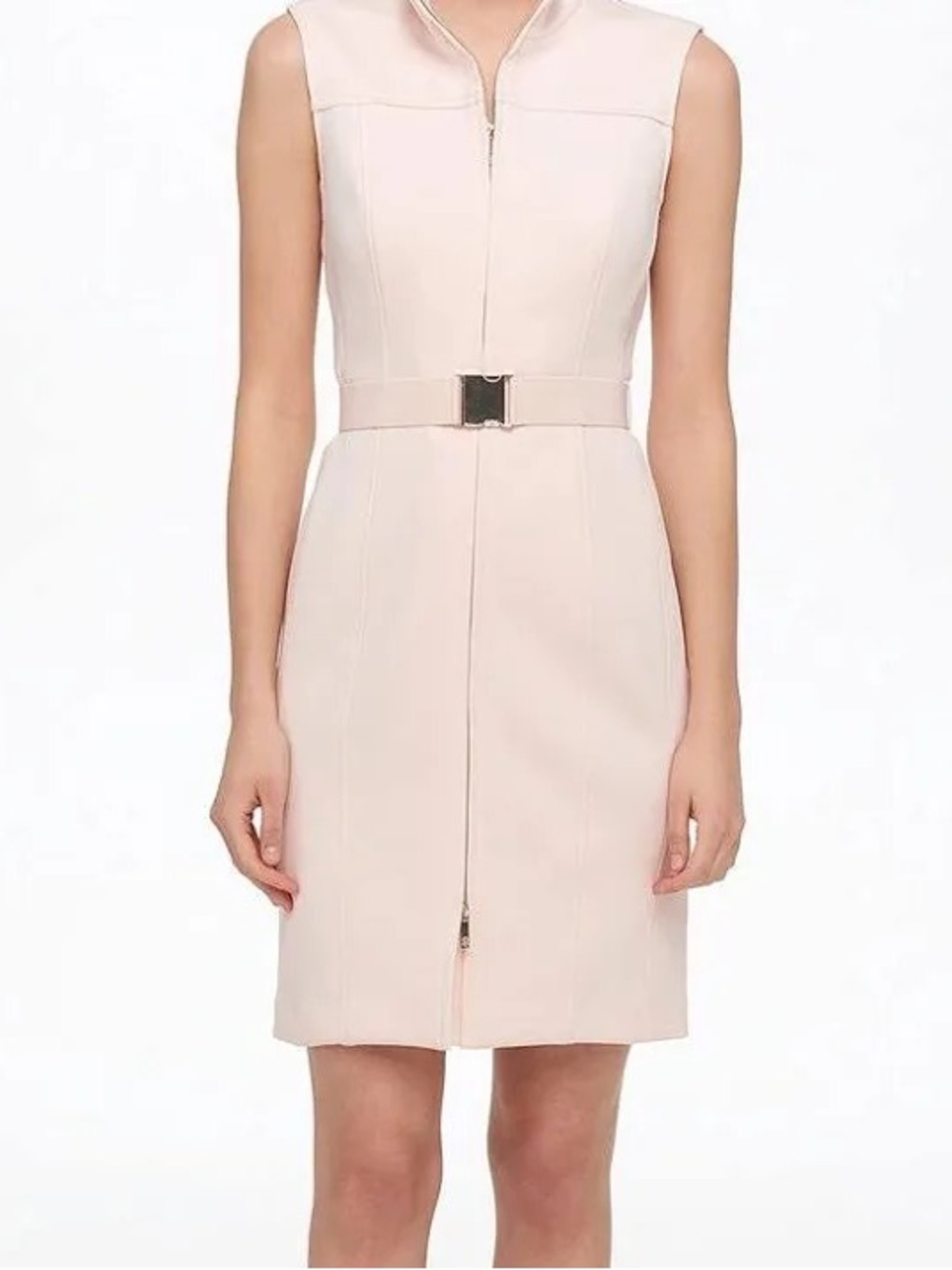 Tommy Hilfiger Sleeveless Blush Zip-Front Belted Mini Dress